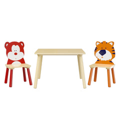 Kids Table and 2 Chairs Set – Bear & Tiger Design | Wooden 3-Piece Toddler Activity Play Table Set
