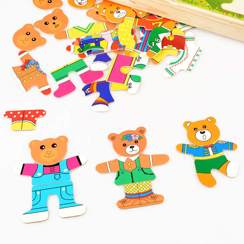 Mix and Match Wooden Bear Dressing Puzzle - Woodwork Toys