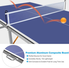 6ft Foldable & Portable Mid-Size Table Tennis Table Set – Indoor/Outdoor Ping Pong with Net, 2 Paddles & 3 Balls