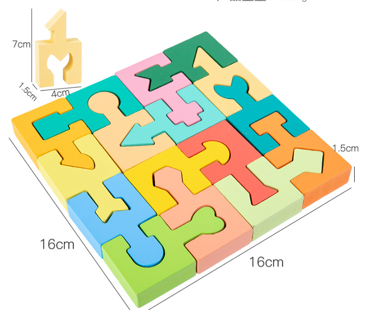 Geometric Puzzle and Stacking Blocks - Woodwork Toys