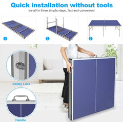 6ft Foldable & Portable Mid-Size Table Tennis Table Set – Indoor/Outdoor Ping Pong with Net, 2 Paddles & 3 Balls