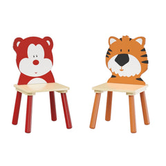 Kids Table and 2 Chairs Set – Bear & Tiger Design | Wooden 3-Piece Toddler Activity Play Table Set