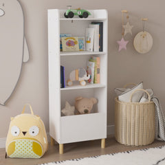 Kids 4-Tier White Bookcase – Children's Book Display & Toy Storage Organizer for Nursery, Playroom, or Bedroom