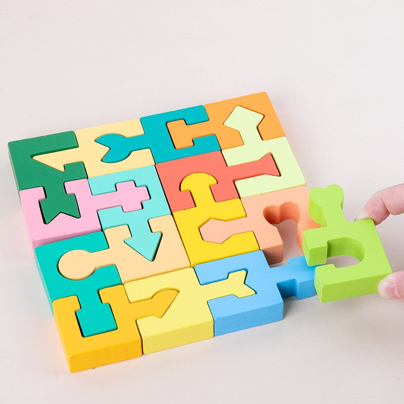 Geometric Puzzle and Stacking Blocks - Woodwork Toys