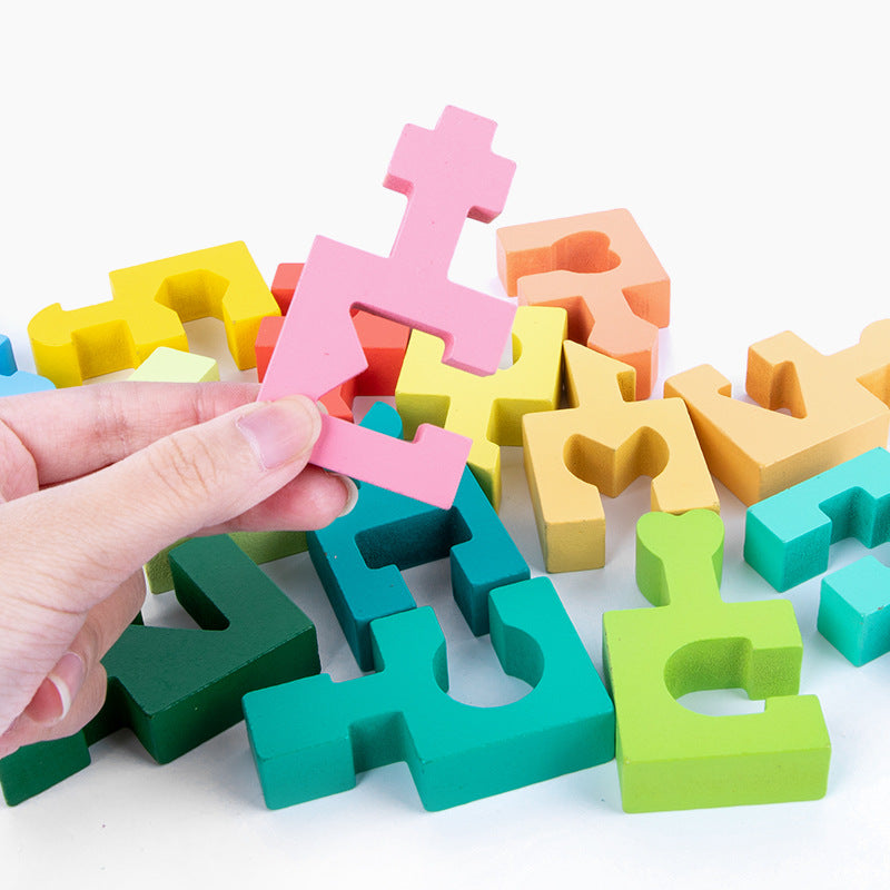 Geometric Puzzle and Stacking Blocks - Woodwork Toys