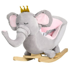 Baby Elephant Rocking Chair with Sound – Plush Toddler Rocker Toy, Safety Belt & Wooden Base – Ages 1.5–3 Years, Gray