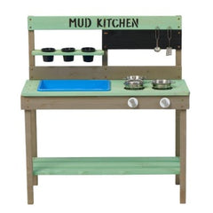 Kids Wooden Outdoor Mud Kitchen Playset with Water Basin & Cooking Toys – Light Green – Ages 3–8