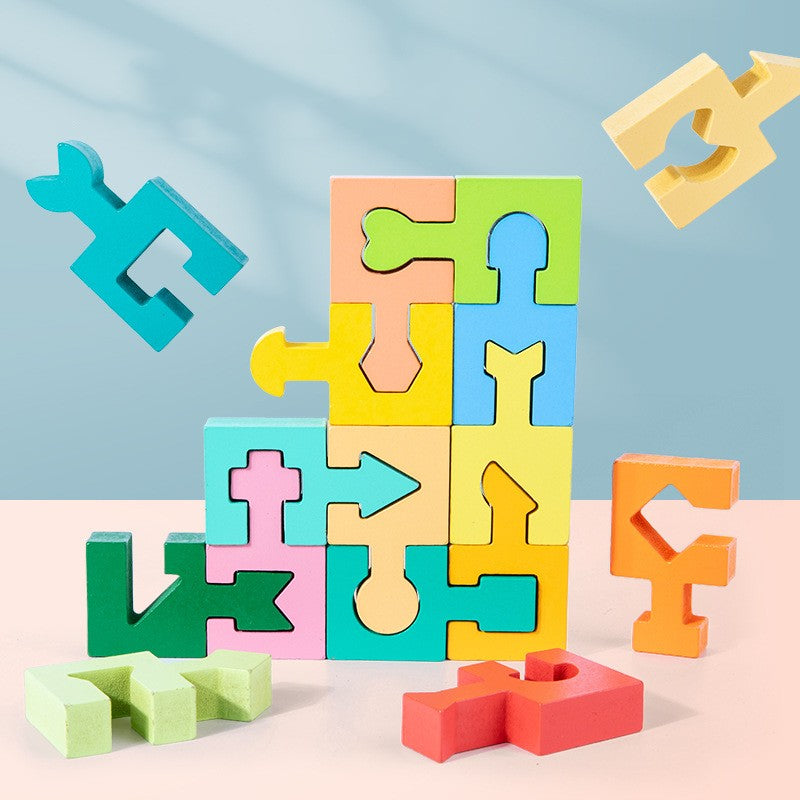 Geometric Puzzle and Stacking Blocks - Woodwork Toys