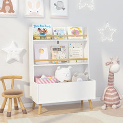 Kids White Bookshelf & Toy Storage Organizer – 3-Tier Book and Magazine Rack with Safety Wall Mount