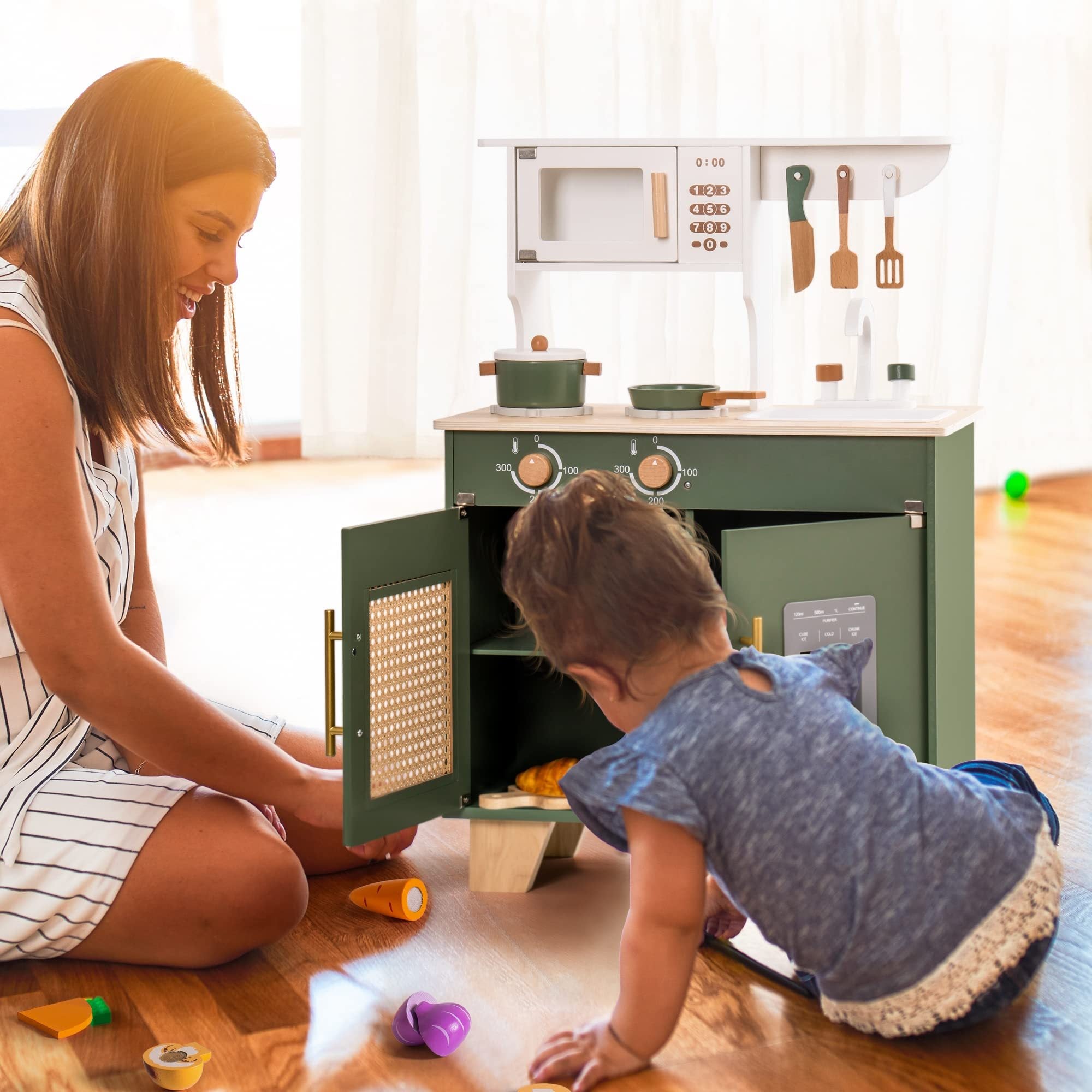 ROBOTIME Wooden Toy Kitchen, Kids Pretend Play Montessori | WhichOne ROBOTIME Wooden Toy Kitchen, Kids Pretend Play Montessori | WhichOne