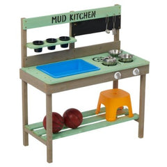 Kids Wooden Outdoor Mud Kitchen Playset with Water Basin & Cooking Toys – Light Green – Ages 3–8