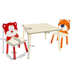 Kids Table and 2 Chairs Set – Bear & Tiger Design | Wooden 3-Piece Toddler Activity Play Table Set
