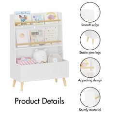 Kids White Bookshelf & Toy Storage Organizer – 3-Tier Book and Magazine Rack with Safety Wall Mount