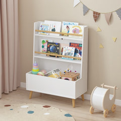 Kids White Bookshelf & Toy Storage Organizer – 3-Tier Book and Magazine Rack with Safety Wall Mount