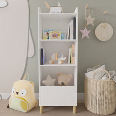 Kids 4-Tier White Bookcase – Children's Book Display & Toy Storage Organizer for Nursery, Playroom, or Bedroom