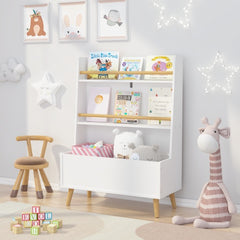Kids White Bookshelf & Toy Storage Organizer – 3-Tier Book and Magazine Rack with Safety Wall Mount