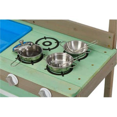 Kids Wooden Outdoor Mud Kitchen Playset with Water Basin & Cooking Toys – Light Green – Ages 3–8