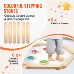 6-Piece Kids Wooden Balance Beam Set – Montessori Stepping Stones for Toddlers & Children