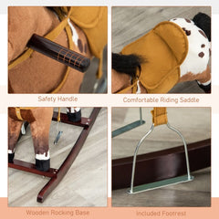 Kids Plush Ride-On Rocking Horse with Sounds – Dark Brown/White – Ages 3+, Soft Saddle, Lightweight Metal Frame
