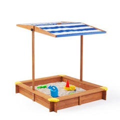 46" Wooden Kids Sandbox with Adjustable UV-Resistant Canopy – Outdoor Cedar Sandpit for Ages 3–8 Wooden sandbox