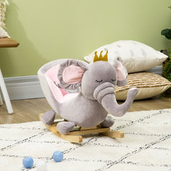 Baby Elephant Rocking Chair with Sound – Plush Toddler Rocker Toy, Safety Belt & Wooden Base – Ages 1.5–3 Years, Gray