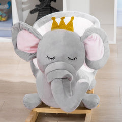 Baby Elephant Rocking Chair with Sound – Plush Toddler Rocker Toy, Safety Belt & Wooden Base – Ages 1.5–3 Years, Gray