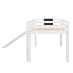 Twin Size Loft Bed with Slide, Staircase & Chalkboard – White Solid Wood Kids Bed