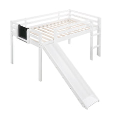 Twin Size Loft Bed with Slide, Staircase & Chalkboard – White Solid Wood Kids Bed