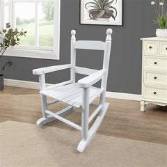 Children's White Wooden Rocking Chair – Solid Poplar Wood, Indoor/Outdoor Use
