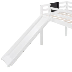 Twin Size Loft Bed with Slide, Staircase & Chalkboard – White Solid Wood Kids Bed