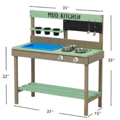 Kids Wooden Outdoor Mud Kitchen Playset with Water Basin & Cooking Toys – Light Green – Ages 3–8