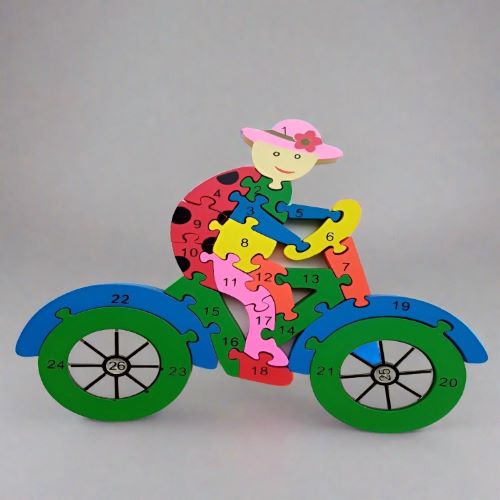 wooden 3D bicycle number puzzle