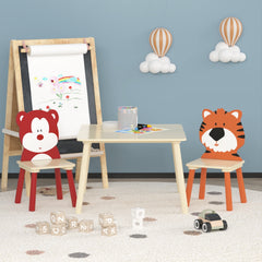 Kids Table and 2 Chairs Set – Bear & Tiger Design | Wooden 3-Piece Toddler Activity Play Table Set