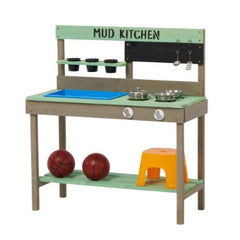 Kids Wooden Outdoor Mud Kitchen Playset with Water Basin & Cooking Toys – Light Green – Ages 3–8
