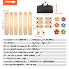 6-Piece Kids Wooden Balance Beam Set – Montessori Stepping Stones for Toddlers & Children Sx20221008