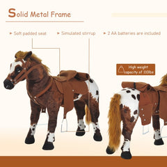 Sound-Making Ride-On Horse for Toddlers 3–5 – Plush Toy with Neighing & Galloping Sounds, Padded Seat, Brown