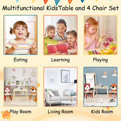 Kids Table and 2 Chairs Set – Bear & Tiger Design | Wooden 3-Piece Toddler Activity Play Table Set