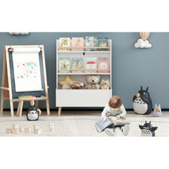 Kids White Bookshelf & Toy Storage Organizer – 3-Tier Book and Magazine Rack with Safety Wall Mount White