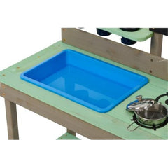 Kids Wooden Outdoor Mud Kitchen Playset with Water Basin & Cooking Toys – Light Green – Ages 3–8
