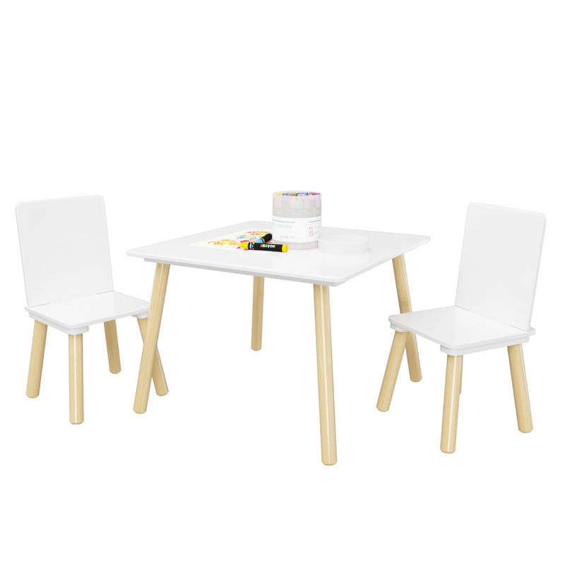 Kids Wooden Table & 2 Chairs Set – Toddler Activity Play Furniture, White
