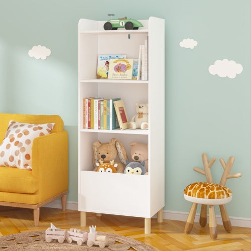 Kids 4-Tier White Bookcase – Children's Book Display & Toy Storage Organizer for Nursery, Playroom, or Bedroom