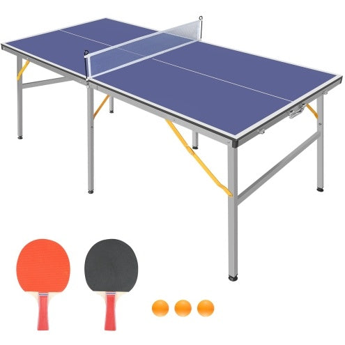 6ft Foldable & Portable Mid-Size Table Tennis Table Set – Indoor/Outdoor Ping Pong with Net, 2 Paddles & 3 Balls