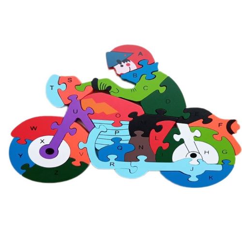 wooden 3D motorcycle alphabet puzzle