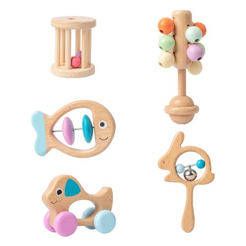 wooden 5 piece rattle set