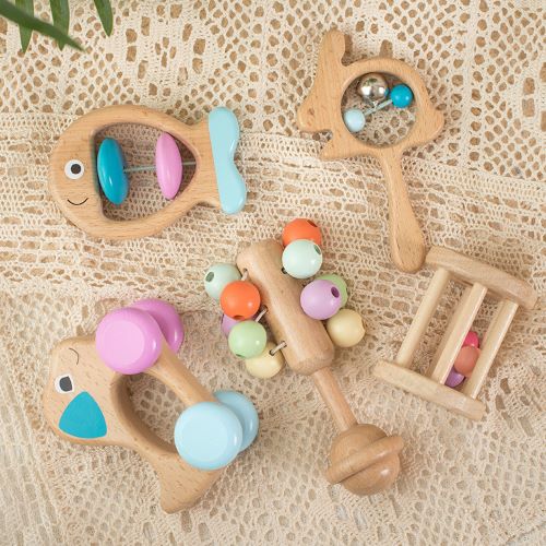 wooden 5 piece rattle set