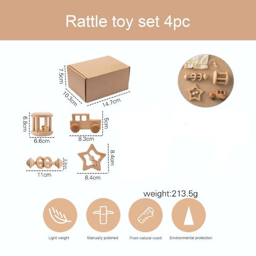 4 Piece Hand Rattle Set - Woodwork Toys