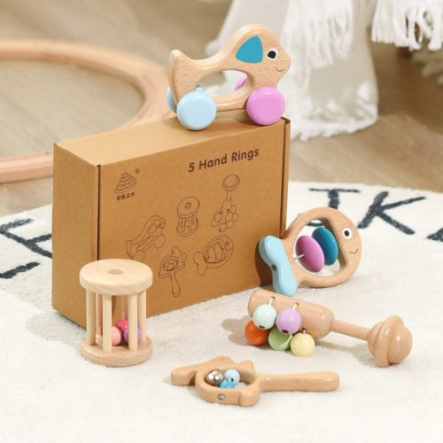 wooden 5 piece rattle set